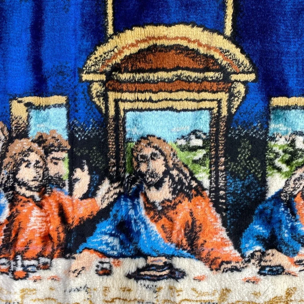 Vintage Religious Rug Mid Century Jesus‎ Last Supper Wool Tapestry Italy 20
